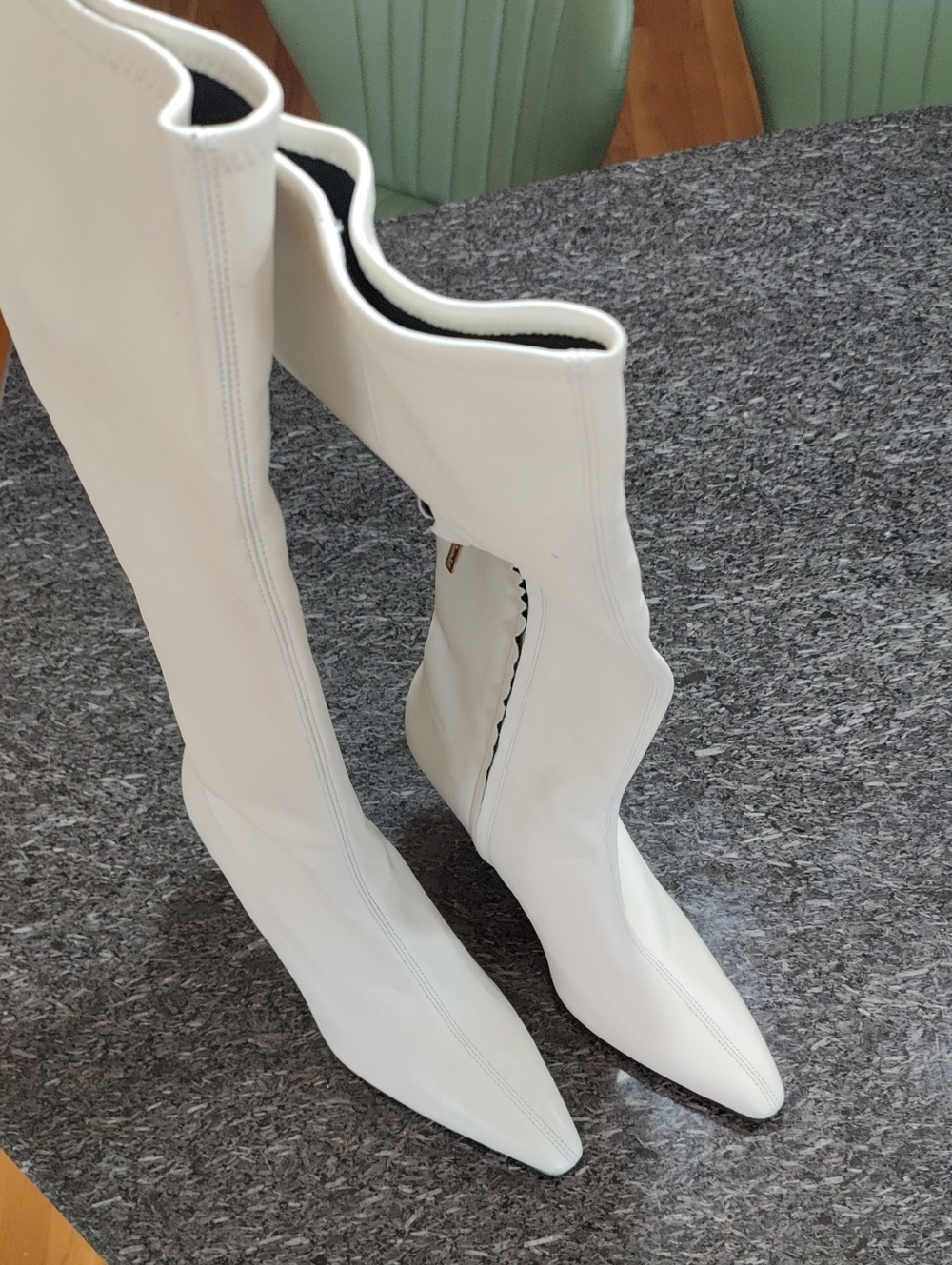 Massimo Dutti Off White Pointed Toe Leather Boots